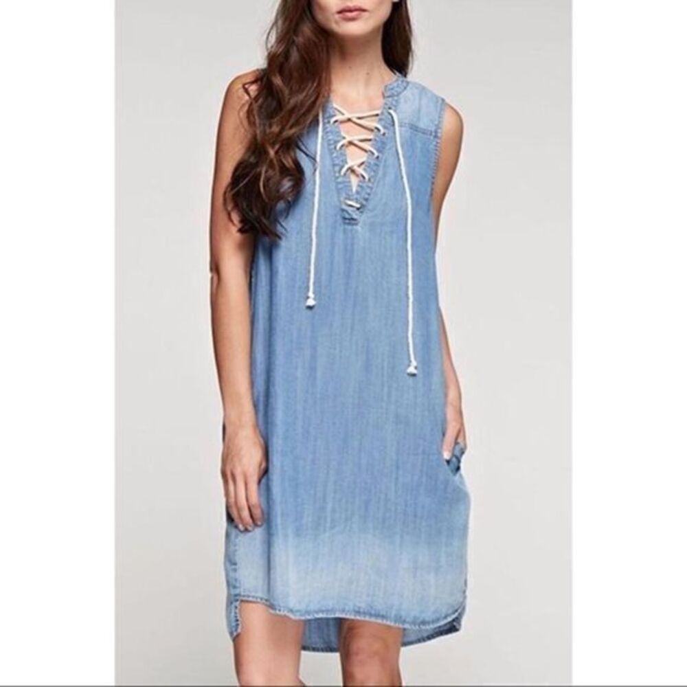 Lovestitch 100% tencel chambray tie front dress